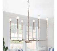 Farmhouse Dining 6 Lights Chandelier Light Fixture Adjustable Height,Hanging Candle Pendant Lighting for Kitchen Island Living Room Bedroom Foyer