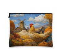 Farmhouse Fall Chicken Pollame Borsa per il trucco 17,8 x 22,9 cm per borsa da viaggio, borsa da viaggio in stile country autunnale mulino a vento borsa cosmetica da donna, vintage fattoria portatile