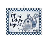 Farmhouse Life Is Better Together, tappetino scolapiatti per bancone della cucina, tappetino assorbente a scacchi blu navy, tappetino scolapiatti rustico in microfibra per decorazione della cucina