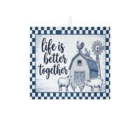 Farmhouse Life Is Better Together, tappetino scolapiatti per bancone della cucina, tappetino assorbente a scacchi blu navy, tappetino scolapiatti rustico in microfibra per decorazione della cucina