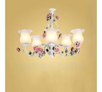 Farmhouse Living French Country Flower Chandelier Sputnik Milk Glass Hanging Pendant Vintage Floral Ceiling Light Fixture for Bedroom Kitchen Island Dining Room