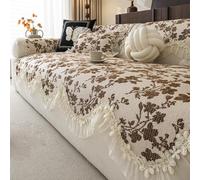 Farmhouse Sofa Cover, Vintage Floral Couch Covers，Non-Slip Sofa Slipcovers | Chenille Sofa Covers For 1 2 3 4 Seater, Leather Sofa Protector For Living Room, Pet Furniture Protect(Coffee,90x180cm)