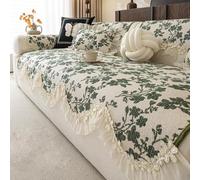 Farmhouse Sofa Cover, Vintage Floral Couch Covers，Non-Slip Sofa Slipcovers | Chenille Sofa Covers For 1 2 3 4 Seater, Leather Sofa Protector For Living Room, Pet Furniture Protect(Green,110x280cm)