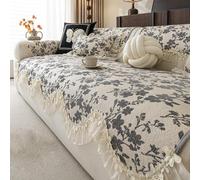 Farmhouse Sofa Cover, Vintage Floral Couch Covers，Non-Slip Sofa Slipcovers | Chenille Sofa Covers For 1 2 3 4 Seater, Leather Sofa Protector For Living Room, Pet Furniture Protect(Gray,110x160cm)