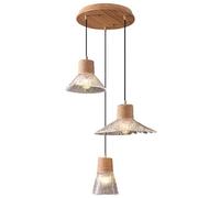 Farmhouse Woven Water Ribbed Glass 3 Light Pendant Lighting Kitchen Island Antique Hanging Lamp Round Vintage Chandelier for Dining Room Bedroom Stairwell Staircase