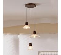 Farmhouse Woven Water Ribbed Glass 3 Light Pendant Lighting Kitchen Island Antique Hanging Lamp Round Vintage Chandelier for Dining Room Bedroom Stairwell Staircase