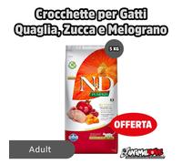 Farmina Cibo gatti CROCCHETTE N&D PUMPKIN ADULT NEUTERED QUAGLIA, MELOGRANO 5KG
