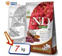 Farmina N&D Quinoa Skin&Coat Adult Medium/Maxi Cervo e Cocco 7 kg - Croccantini per cani - 1° ORDINE? scegli lo sconto BZR5 / BZR20 + 200 punti fedeltà