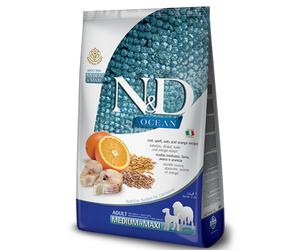 Farmina N&D Ocean Canine Adult Medium/Maxi Merluzzo Farro e Arancia 12 kg - Croccantini per cani - 1° ORDINE? scegli lo sconto BZR5 / BZR20 + 200 punti fedeltà