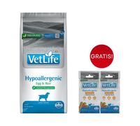 FARMINA Vet Life Hypoallergenic Uova e Riso per cani 12kg mangime secco per cani con allergie + 2 confezioni di FARMINA Vet Life Dental Treat Hypoallergenic Pesce Mini 60 g (7 pezzi) GRATIS!