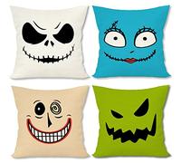 FARMNALL Set di 4 federe per cuscino in lino per Halloween, 50 x 50 cm, decorazioni per Halloween, letto, divano, auto, sedia