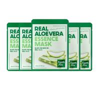 Farmstay Real Aloe Vera Essence Mask - Set di 5 maschere viso coreane - Idratazione e comfort della pelle - Maschera in tessuto K-Beauty - Tutti i tipi di pelle