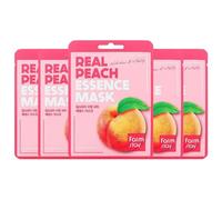 Farmstay Real Peach Essence Mask - Set di 5 maschere per il viso coreane - Cura idratante e lucentezza della carnagione - Maschera in tessuto K-Beauty - Tutti i tipi di pelle