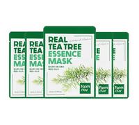 Farmstay Real Tea Tree Essence Mask - Set di 5 maschere viso coreane - Idratazione e comfort della pelle - Maschera in tessuto K-Beauty - Tutti i tipi di pelle