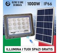Faro Led Solare 1000W Corpo in Alluminio Super Batteria Oltre 12H Pannello 45W++
