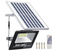 Faro a Led con Pannello Solare da Esterno IP67 impermeabile 1000W Luce Bianca 6500K SMD Ultra Luminoso con Telecomando Funzione Timer e Sensore Crepuscolare per Cortile, Giardino, Strada, Parcheggio