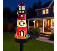 Faro a LED solare per giardino e patio, con resina impermeabile e sensore automatico dal tramonto all'alba, per uso esterno (rosso)