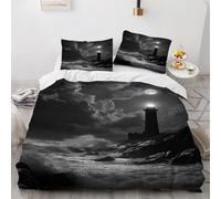 Faro al chiaro luna parure copripiumino matrimoniale Paesaggio marino in bianco nero Copripiumino 200x200cm Onde tempestose - Copripiumino in 2 Federe Amanti dell'oceano Copripiumini set letto