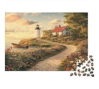 Faro at The End of The Road - Villaggio, Wooden Boat, Fiori Puzzle 1000Pcs Decorazione Per La Casa. Rilassamento E Intelligence Per Adulti E Bambini Da 14 Anni 1000pcs (75x50cm)
