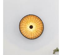 FARO BARCELONA Applique Costas, nero/legno chiaro, rattan, Ø 40 cm FARO BARCELONA
