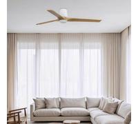 FARO BARCELONA Ventilatore LED Heywood L, bianco/colore legno, DC, silenzioso, CCT FARO BARCELONA