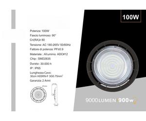 Faro Campana LED Da Esterno SMD Circolare Gancio 100/150/200W Luce fredda 6500K