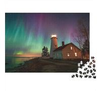 Faro che splende di notte con l'Aurora boreale boreale,Puzzle Per Adulti 1000pcs (75x50cm),Giochi Di Sfida