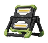 EMOS LED Pieghevole, Luce da Lavoro Girevole a 360° con Supporto, Super Luminoso 2000 lm Faro Portatile a Batteria per l’edilizia, Ricaricabile USB 8000 mAh, Portata 70 m, Verde/Nero