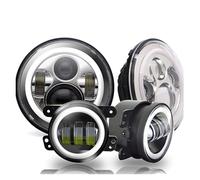 Faro Da Lavoro Fari A LED Da 7 Pollici Halo Angel Eyes Con Fendinebbia Da 4 Pollici Per Jeep Per Wrangler JK 2007-2013 2014 2015 2016 2017 Accessori Per Auto Faretti Fendinebbia(Chrome Set)