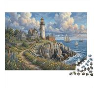 Faro del New EnglandPuzzle 1000 Pezzi Cartone Spesso Per Anziani Coastal Cliffs Allenamento Cognitivo Miglioramento Memoria, Tempo Libero, Regalo Nonni 52x38cm/1000pcs