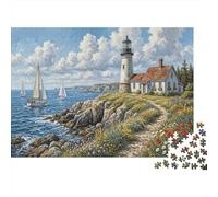 Faro del New EnglandPuzzle Classico 1000 Pezzi Cartone Riciclato Alta Qualità Coastal Cliffs Legame Familiare, Attività Indoor Coppie, 52x38cm/1000pcs