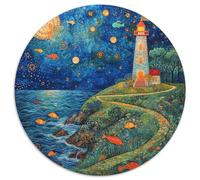 Faro del porto Jigsaw Puzzle Per Adulti E Bambini 1000 Pezzi Puzzle Rotondo 1000pcs (67.5x67.5cm) Decompressione E Regalo Puzzle Giochi Giocattolo Puzzle Antistress Cardboard