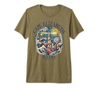 Faro di Cape Elizabeth Maine Octopus dal 1630 Blu Marino Maglietta Premium