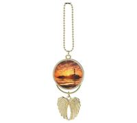 Faro di mare al tramonto ornamento da appendere per specchietto retrovisore, regalo fortunato, ornamento da appendere divertente ciondolo per auto per ufficio decorazione domestica in stile dorato