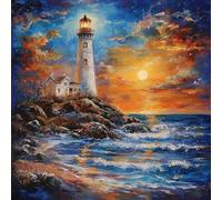 Faro Dipingere Con I Numeri Adulti, Kit Lavoretti Creativi Per Bambini, il mare Fai Da Te Paint By Numbers creart Kits, Con Tela, Colori Acrilici, Pennelli, Regalo Donna, Senza Cornice 25x25cm 3-254