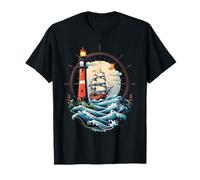 Faro e veliero in Elegante Illustrazione Nautica Maglietta