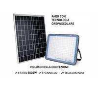 Faro Energia Solare 2000W Lampada Pannello Crepuscolare con Telecomando IP66