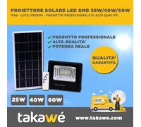 FARO ENERGIA SOLARE EQUIV 200W LED PANNELLO PROIETTORE CREPUSCOLA + TELECOMANDO