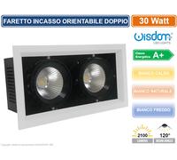 FARO FARETTO LED COB DOPPIO DA INCASSO RETTANGOLARE ORIENTABILE 30W 2100 LUMEN