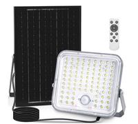 Faro Led 120W Grigio con pannello solare IP66 Bianco freddo 6500K Dimmerabile telecomando con sensore crepuscolare e di movimento Aigostar