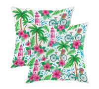 Faro federe per cuscini da esterno, tropicale vibrante con palma bicicletta estiva pesca resistente all'acqua, in poliestere, per esterni, patio, portico, mobili da giardino, 45,7 x 45,7 cm