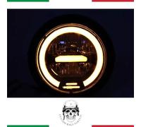 FARO FULL LED ANGEL EYES GIALLO TONDO MOTO SCRAMBLER CHOPPERS CAFE RACER