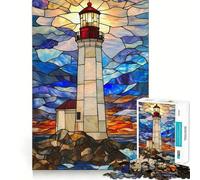 Faro in vetro colorato Puzzle per adulti da 1000 pezzi Gioco di abilità e ragionamento Lento Divertimento Taglio preciso Pezzo da collezione artistico 38x26cm