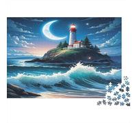 Faro Isola Scena Notturna Puzzle 1000 Pezzi Carta per Adulti Onde Gioco di Puzzle 1000 Pezzi Relax Famiglia Decorazione Regalo 70x50cm/1000pcs