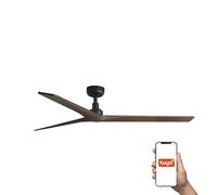 Faro Klim Ventilatore da soffitto grande a 3 pale, nero opaco, sistema intelligente Tuya in noce