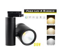 Faro Lampada Led A Binario 30W Mono Fase CCT CRI 90 Carcassa Nera 2700K 4000K
