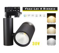 LEDLUX Faro Lampada Led A Binario 30W Tri Fase Con 4 Fili CCT 2700K 4000K 6000K 3 In 1 Luce Stretto 24 Gradi Accensione In 3 Gruppi (Carcassa Nera)