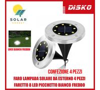 FARO LAMPADA SOLARE DA ESTERNO 4 PEZZI FARETTO 8 LED PICCHETTO BIANCO FREDDO
