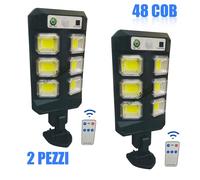 FARO LAMPIONE STRADALE PANNELLO SOLARE 2 PEZZI SENSORE CREPUSCOLAR 48 COB