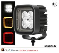 Faro Lavoro LED 30W 12V 24V Flood Bianco + Luce Posizione Rosso Arancione E9 R10